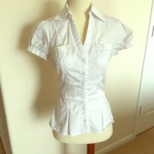 2b bebe, white button down short sleeve shirt, XS